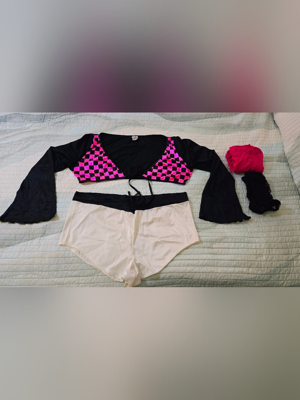 Plus Size Horse Jockey Checker Tie-Front Crop Top with White Shorts Costume Set